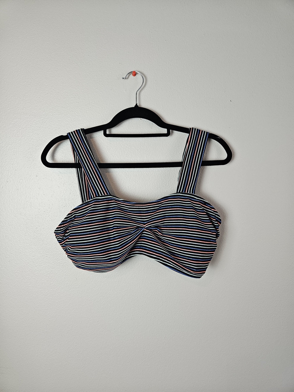 No Boundaries Black Multi Striped Twist Swim Top